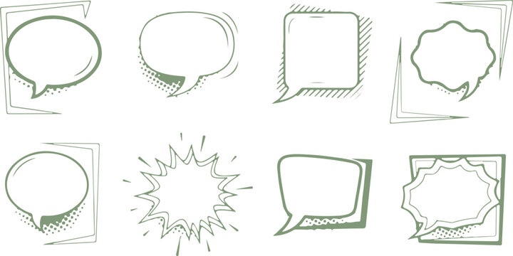Grunge comic speech bubbles with handwritten text, brush strokes, ink smudges, acrylic stains or charcoal streaks. Hand drawn retro cartoon stickers. Chatting, message box.