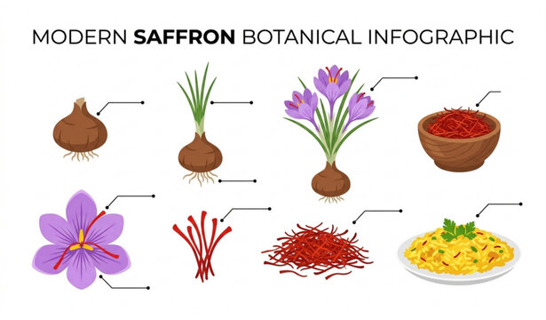 Scientific Saffron Flower Vector Collection with Crocus Plant Growth Stages and Spice Elements