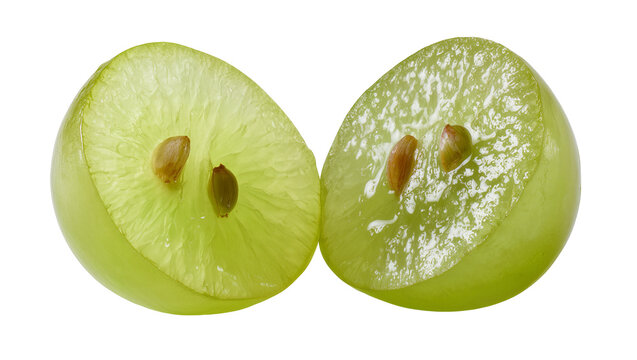 Green grape halves with seeds