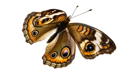 Detailed brown and orange butterfly with blue eyespots, isolated on transparent background © Sorin