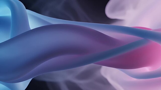Abstract flowing forms in blue and pink hues with soft lighting.