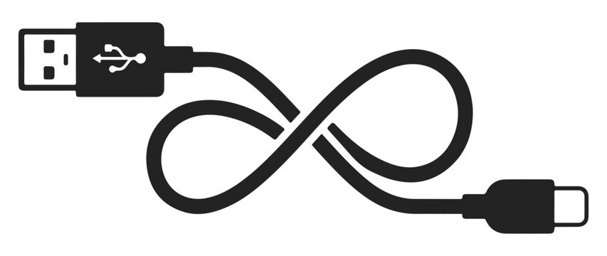 Infinity loop symbol made of a usb charging cable