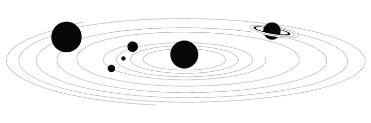 Solar System Vector Illustration with Black and White Planet Icons for Space, Astronomy, and Educational Graphic Design © RIFAT01