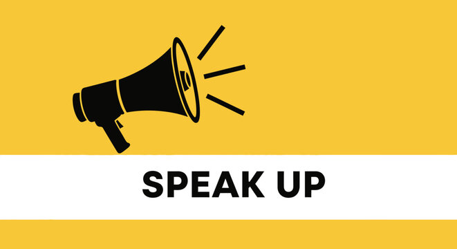Speak Up Concept: Megaphone Silhouette on Yellow Background for Communication