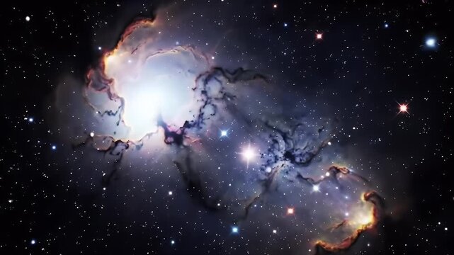 A vibrant nebula glows amidst a field of stars in deep space.