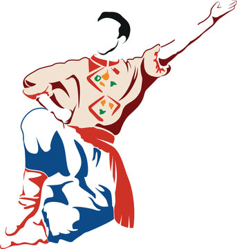 Ukrainian cossack dancing hopak folk dance in colorful national costume vector illustration