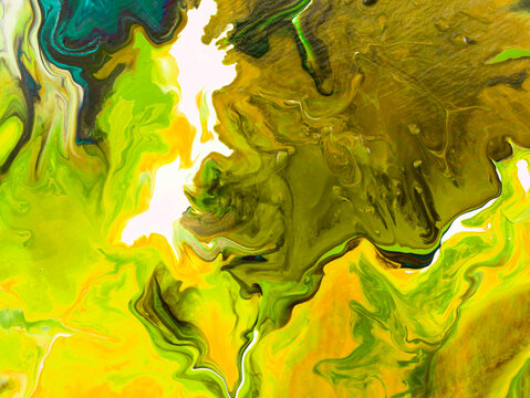 Abstract green and yellow hand painted background.