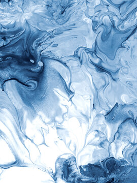Blue abstract fantastic creative hand painted background, marble and brush texture, abstract ocean,  acrylic
