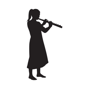 Flute player silhouette against a white background simple graphic design