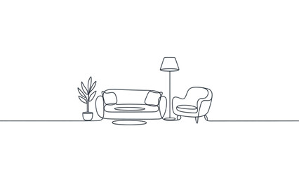 Fototapeta premium Minimalist line drawing of a small car and trailer with a potted plant