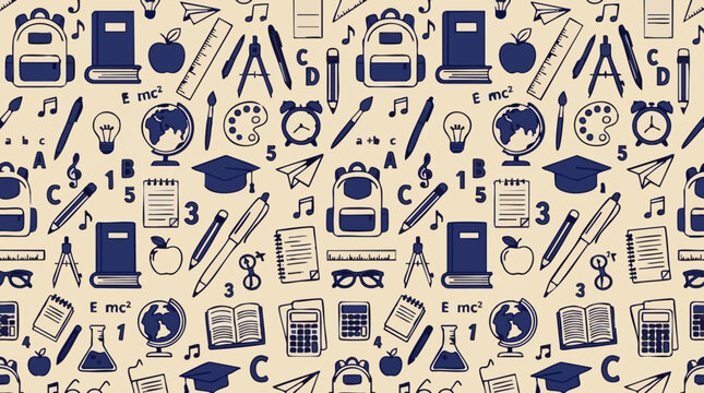 Education and learning seamless background with school supplies