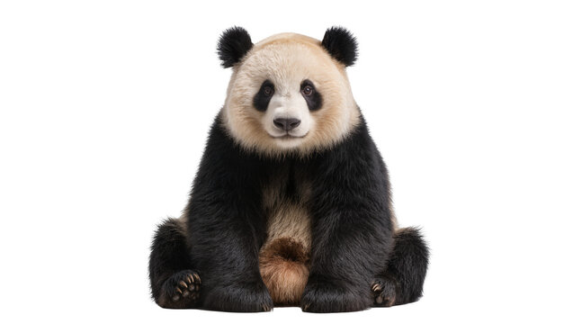 Giant panda sitting calmly, isolated on transparent background