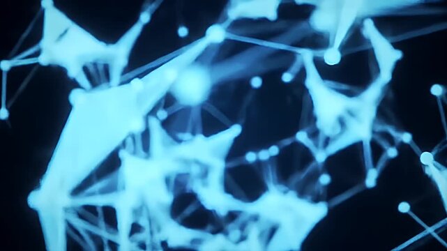 Abstract glowing blue network structure against a dark background.