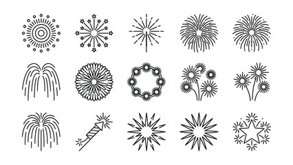 fireworks outline icon set, new year celebration fireworks  © Innovation Galary