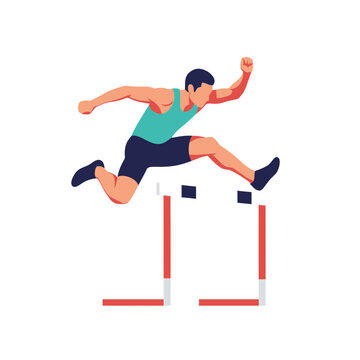 Athlete Jumping Over Hurdle Vector Illustration