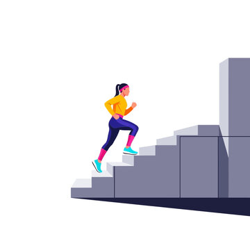 Woman Running Up Stairs for Fitness and Success Illustration
