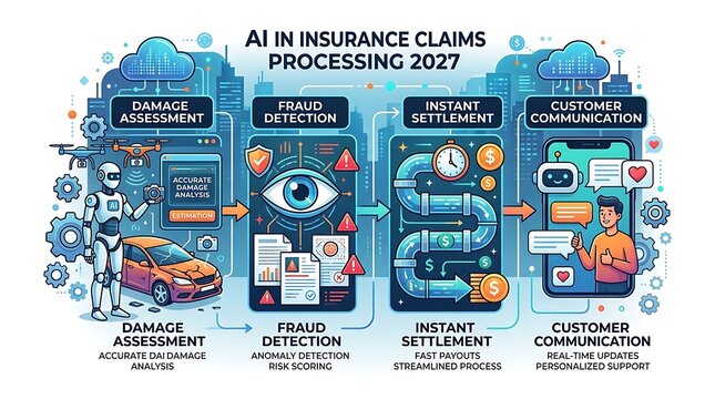 Ai powered insurance claims processing workflow infographic