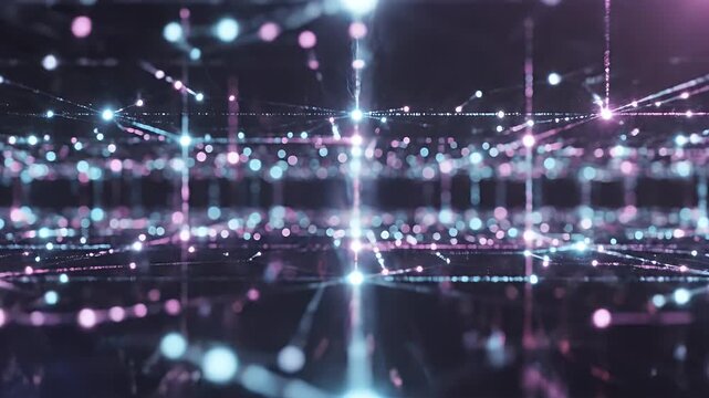 A futuristic abstract visualization of data networks with glowing nodes.