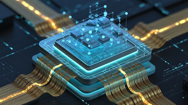 Central Computer Processor CPU, Quantum computer, data processing concept - 3d illustration 