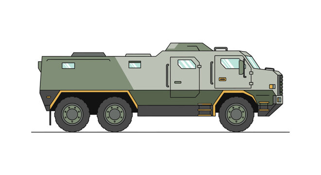 Armored personnel carrier vehicle illustration in side view.