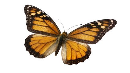 Detailed monarch butterfly with orange and black wings, isolated on transparent background © Sorin