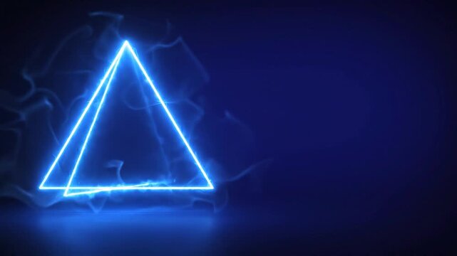 Glowing blue neon triangle on dark background with reflection