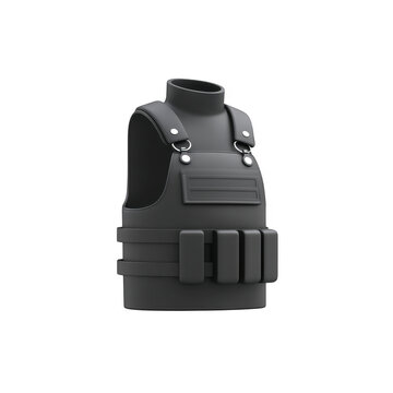 Detailed 3D Icon of Tactical Black Vest with Front Pockets and Design, isolated on transparent background.