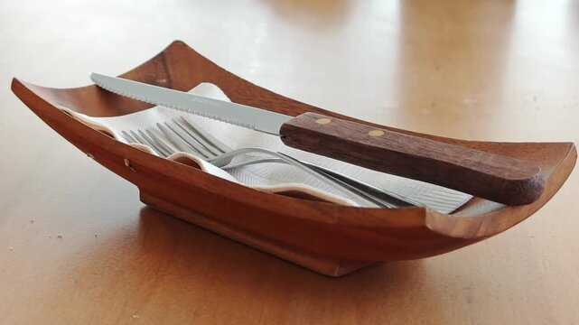 alongside cutlery on a napkin 