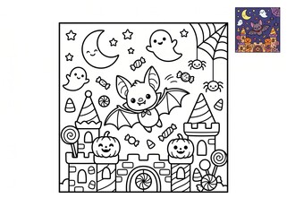 Obraz premium Cute Kids Coloring Book Pages Bundle | Kawaii Animals Fantasy Outline Sketch Collection | 1:1 Square Printable Coloring Sheets
