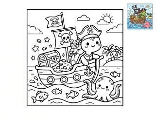 Fototapeta premium Cute Kids Coloring Book Pages Bundle | Kawaii Animals Fantasy Outline Sketch Collection | 1:1 Square Printable Coloring Sheets