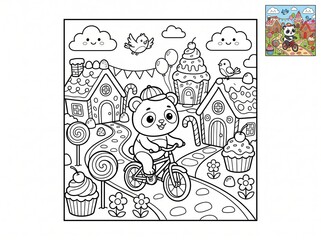 Fototapeta premium 7. Cute Kids Coloring Book Pages Bundle | Kawaii Animals Fantasy Outline Sketch Collection | 1:1 Square Printable Coloring Sheets