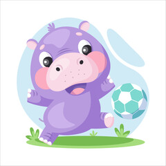 Fototapeta premium Hippopotamus playing soccer vector illustration
