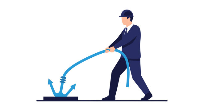 Businessman pulling a curved arrow illustration.