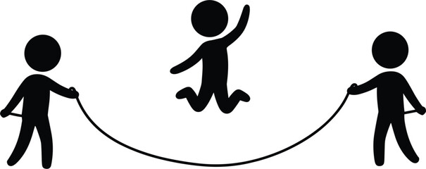 Children jump rope silhouette vector illustration, kids playing playground outdoor physical activity isolated graphic design © Kaiyum