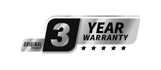 Obraz premium 3 Year Silver Warranty Shield Logo with Ribbon. Modern Warranty Badge in Premium Metallic Silver with Shield, Elegant Ribbon, and Star.