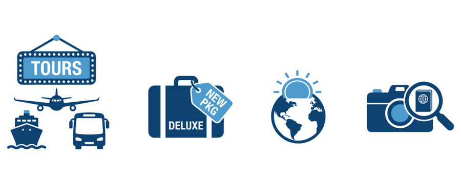 Travel Package Icons Showing Tour Options.