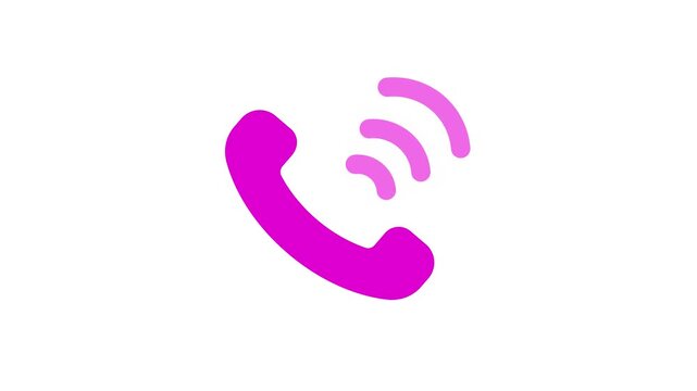A clean and professional motion graphics animation featuring a telephone handset icon with a pulsating ringing signal. This animation represents incoming calls, customer support, communication, telema