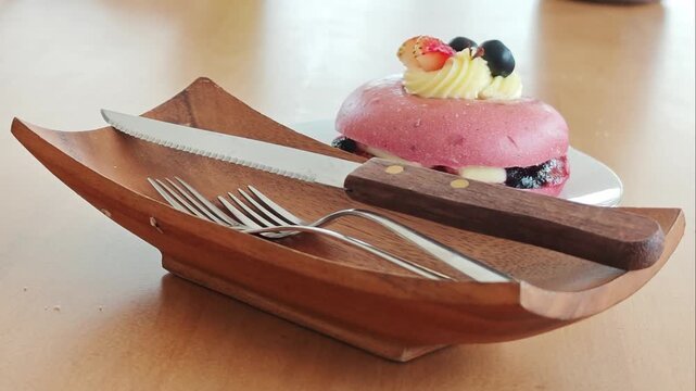 alongside cutlery on a napkin 