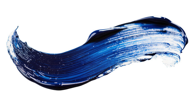 Thick glossy navy blue paint stroke with white highlights, isolated on transparent background