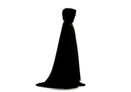 Silhouette of a mysterious person in a hooded cloak