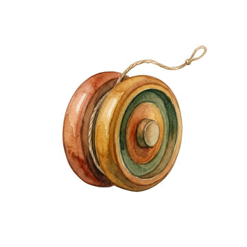 Vintage wooden yoyo isolated watercolor illustration
