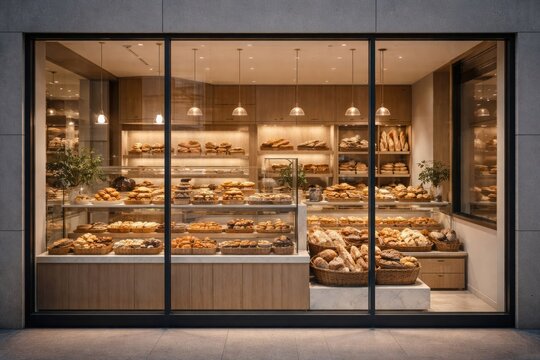 Cozy bakery with fresh pastries.