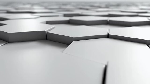 A seamless pattern of interlocking hexagonal shapes in a gradient of grey tones.