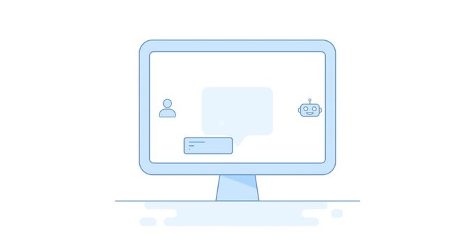 AI desktop chat window, 4k video animated scene with alpha channel. Conversational assistant interface animation with futuristic blue UI design on white background.
