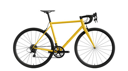 Yellow road bicycle with black wheels and components © Corman