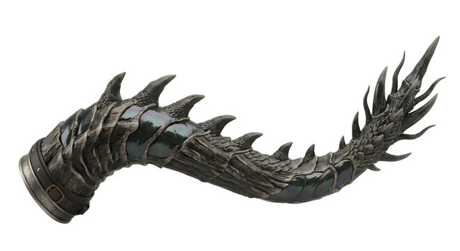 Detailed sculpted dragon tail or drinking horn with leather strap
