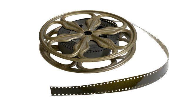 Vintage film reel with unwound celluloid strip
