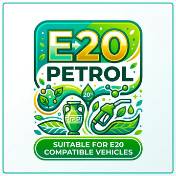 E20 petrol, ethanol blended fuel, 20 percent ethanol fuel, fuel station E20, E20 petrol pump, BS6 fuel standard, flex fuel vehicle, FFV fuel, alternative fuel, emission control, petrol alternative.