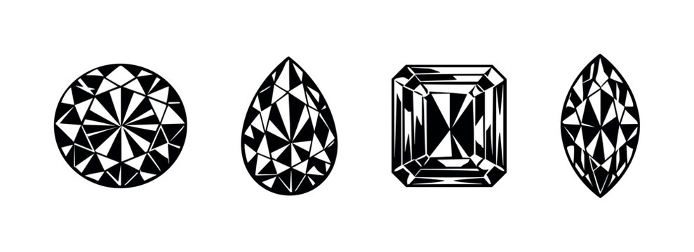 Collection of four distinct diamond cuts displayed in black and white silhouette