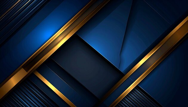 ネイビーとゴールドの幾何学的抽象背景：高級感のあるメタリックなレイヤーデザイン